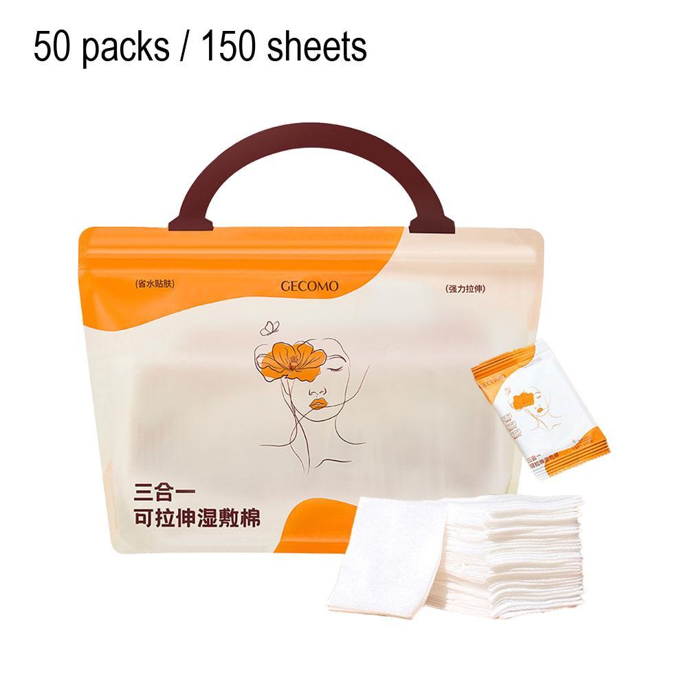 3 in 1 Stretchable Wet Compress Cotton Pads Disposable Soft Skin-Friendly Open-Hole Facial Mask Cosmetic Remover Pads 50packs