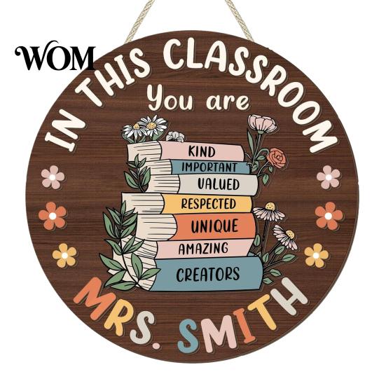 Farmhouse Classroom Sign Wooden Welcome for Door, to Our Round Smooth Surface Door Plaque Hanger, Front Hanging Sign, Back School Preschool Decoration