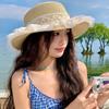 New straw hat women's summer foreign style lace bow sunscreen sun hat outdoor beach hat sunshade straw hat