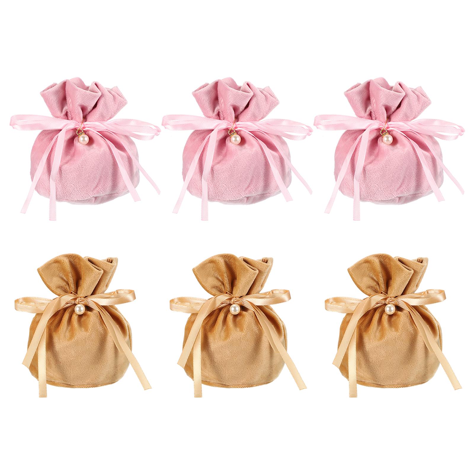 

6/10pcs 6 x6 Velvet Drawstring Bags Velvet Gift Bag with Pearl Mini Candy Packaging Storage Pouches for Christmas Party Favor 16 x 14 cm