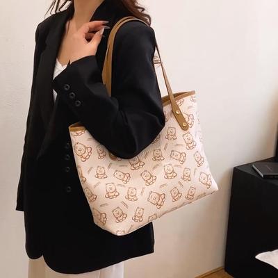 Large Capacity Women Handbag PU Commuter Tote Bag Print Underarm Bag