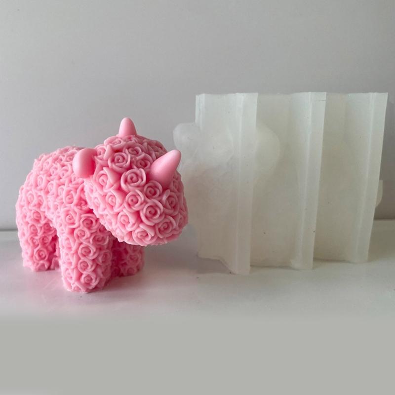 Rose Series Animal Aromatherapy Candle Silicone Mold Diy Rabbit Bear Handmade Soap Dripping Plaster Decoration Mold