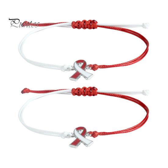 Soft Woven Rope Jewelry 2 Pcs Breast Cancer Awareness Bracelets, Adjustable Braided String Stackable Wrist Accessories Bracelets with Ribbon