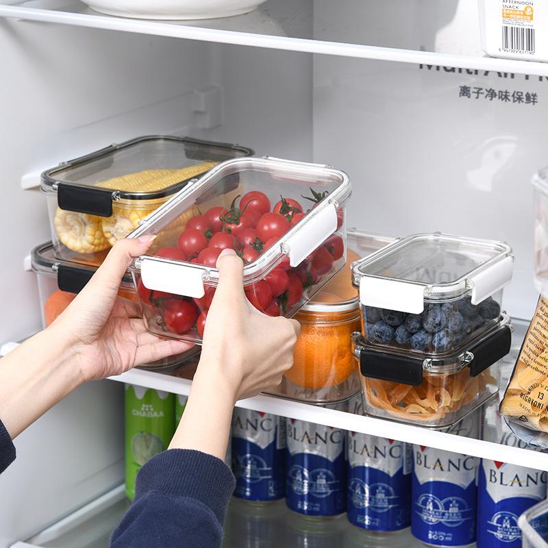 Food-grade plastic fresh-keeping box Large capacity rectangular fruit bento box for refrigerators Storage transparent sealed box