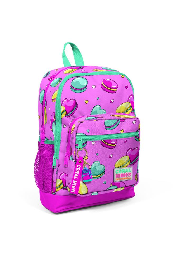 Coral High Kids Schulrucksack 23261, hellrosa, wassergrün, Macaron-Muster, mit vier Fächern und USB-Anschluss