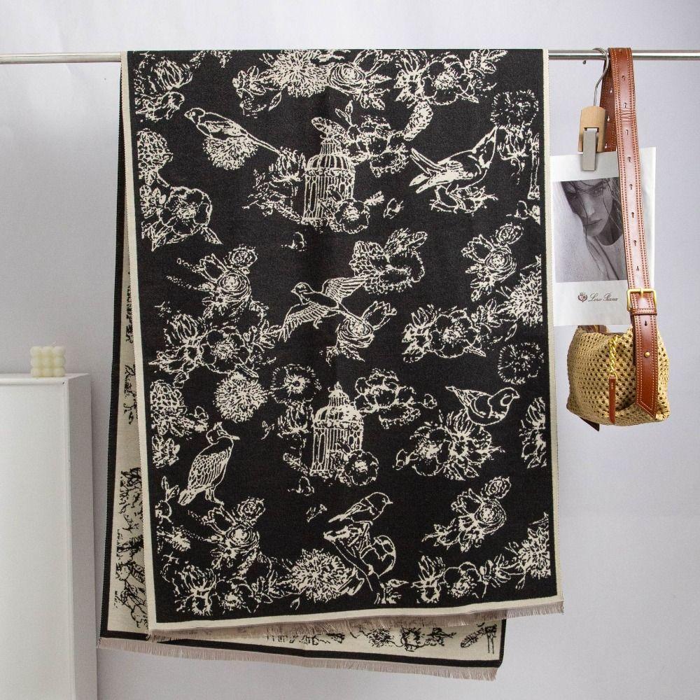 Warm Printed Scarf Flower Large Shawl Retro Cashmere Tassel Scarves  Student
