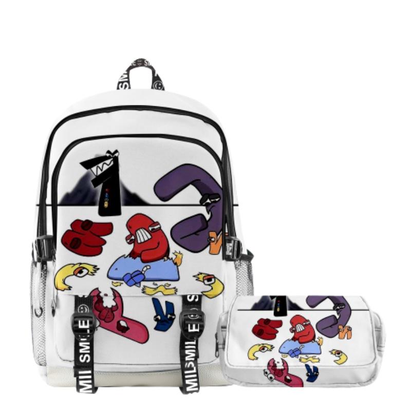 Alphabet Lore Legend Schoolbag Backpack W/ Zipper Double Layer Pen Bag Two-piece