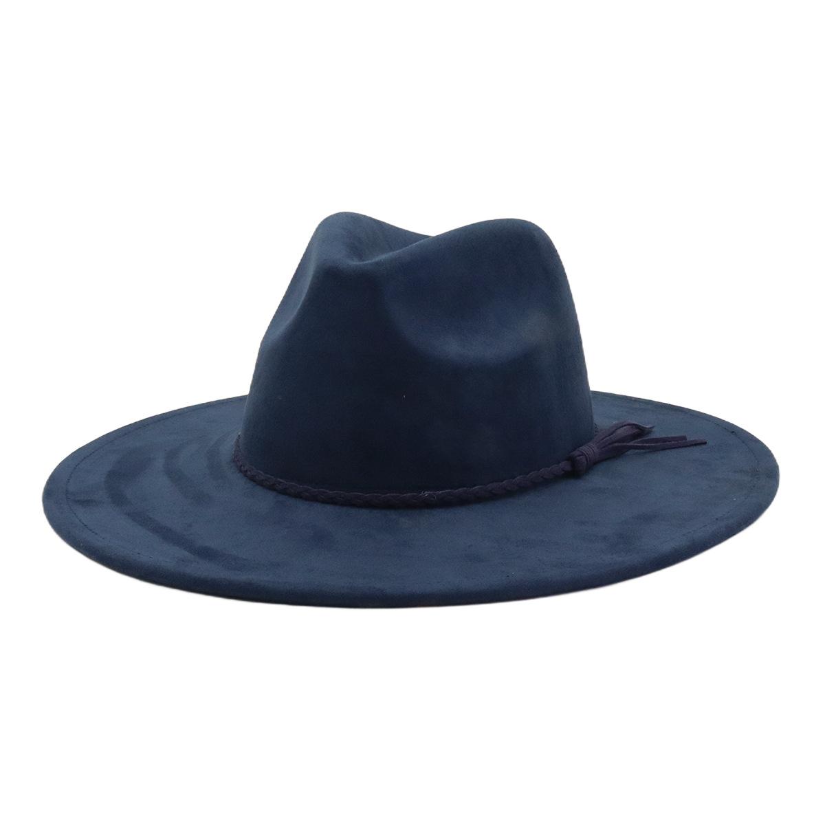 Unisex Suède Vilt Fedora Hoed Brede Rand Platte Rand Elegante Klassieke Herenhoed M 56-58cm marineblauwe kleur