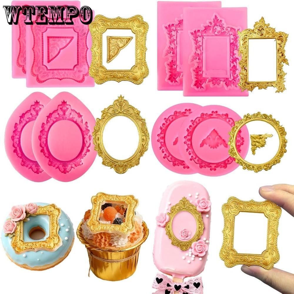 8pcs Picture Frame Mold Baroque Frame Chocolate Mold Vintage Photo Frames Silicone Molds