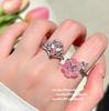 Emperor Pink Purple Chalcedony Peach Blossom Ring, Papalacha, 18K Gold Dust Water Drop Crown Zircon Ring