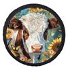 Single Piece Tire Cover Featuring A Cow Design Amidst Sunflowers, Stylish And Universal Fit For Wheel Protection, Compatible Wit