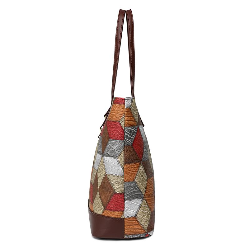 Vintage Velkokapacitní Tote Bag Color Block Dámská taška přes rameno Patchworková kabelka