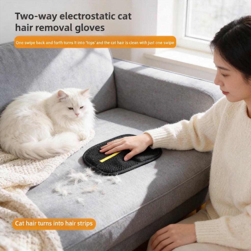 Pet Static Electricity De Shedding Glove With Double Sided Bristle For Long Hair Cats And Dog Hair Removal