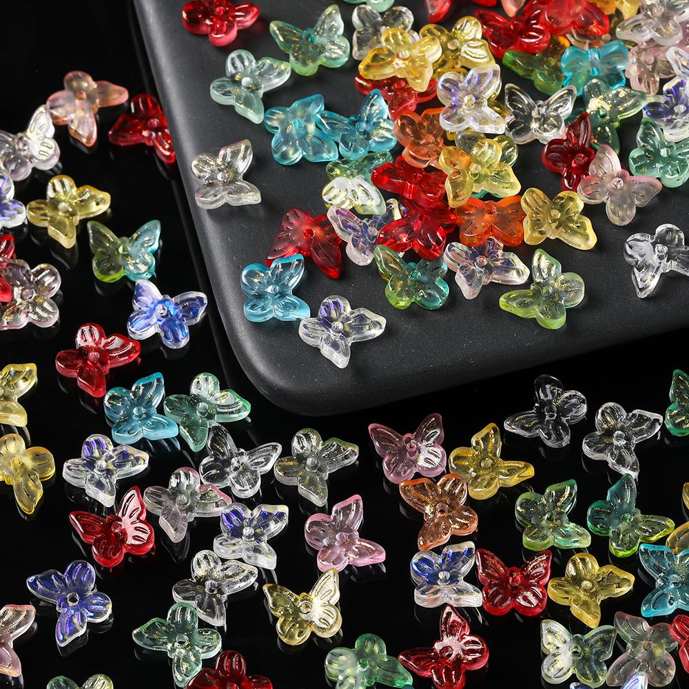 10 Stück/Lot Glasplattierte Schmetterlingskristallperlen, lose Perlen, handgefertigtes DIY-Bastelzubehör für Armbänder, Ohrringe und Schmuckherstellung