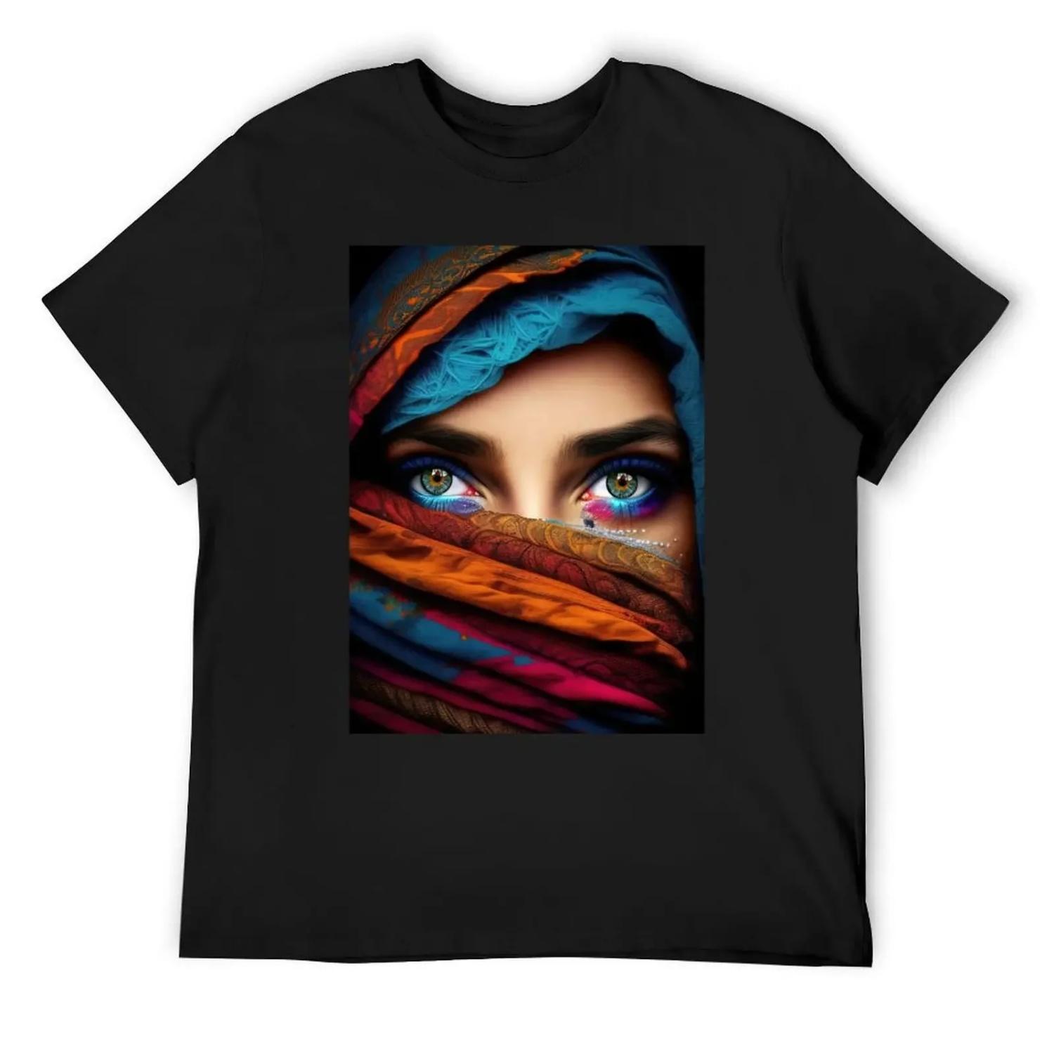

Arabian woman with beautiful eyes and colorful veil T-Shirt Funny t-shirts custom shirt T-shirts man black t shirts for men XXXXXL чорний