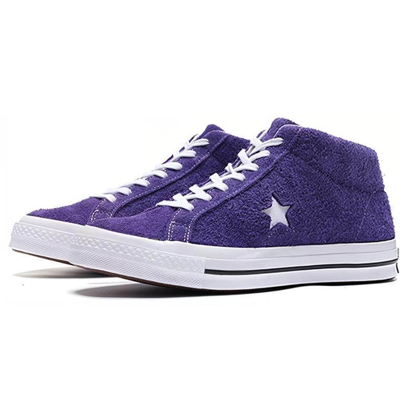 Converse One Star Retro Casual Non-slip and Abrasion Resistant Mid-Top Board Shoes Unisex Purple