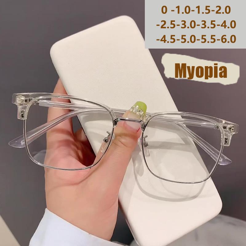 Photo-sensitive Color-changing Half-frame Anti-blue Light Nearsighted Glasses 828