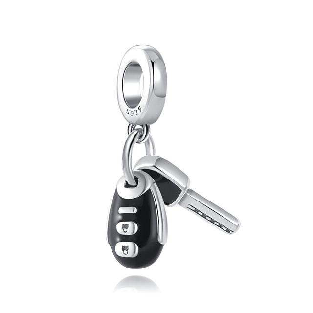 European 925 Silver Black Key Flower Pendant Fit Original Diy Bead Charm Armbånd Halskjede Trinket Smykker 925 Silver