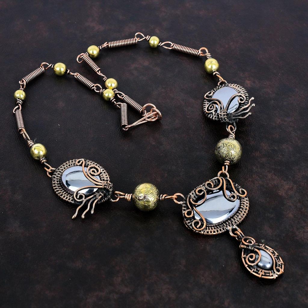 Shungite Necklace Copper Wire Wrapped Gemstone Necklace Adjustable Chain Necklace Handmade Necklace Copper Wire Wrap Jewelry Gifts For Wife