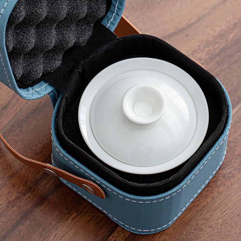 TLAKEHO Portable Mutton-fat Jade Porcelain Travel Tea Set