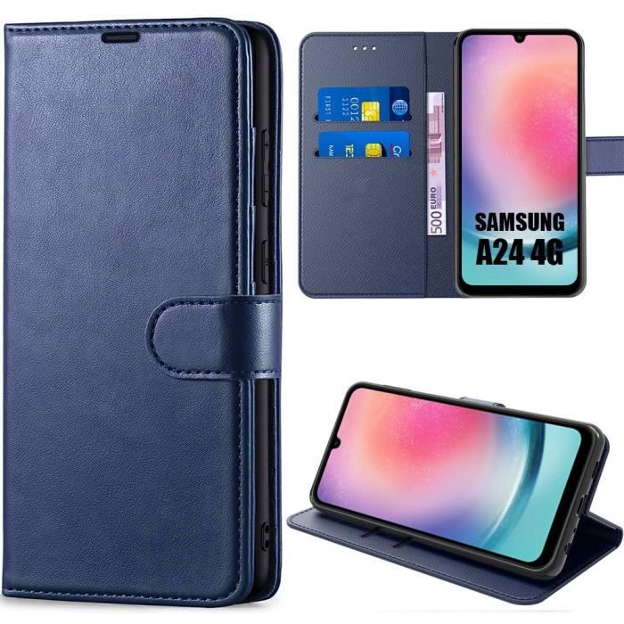 Coque intégrale pour samsung galaxy a24 protection en cuir pu bleu marine