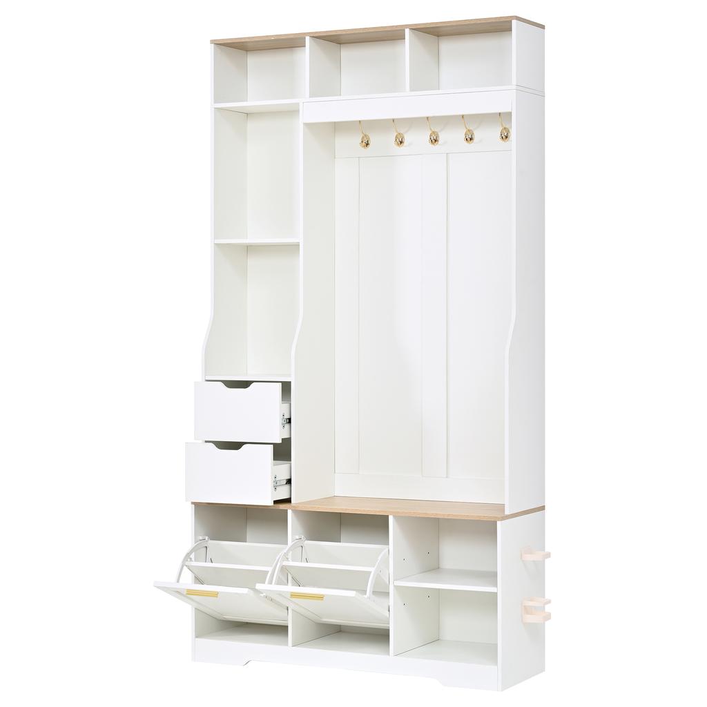 Hallway Cabinet Wardrobe Cabinet Shoe Cabinet Coat Hook Metal Hooks Metal Handle Flip-Down Shoe Compartment Bench APP LED Light Hallway