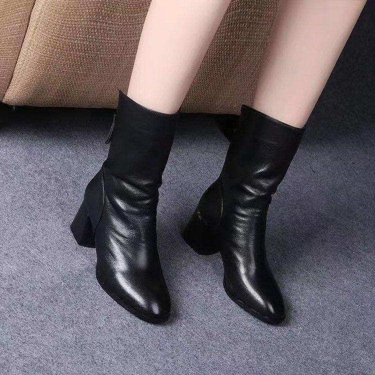Women's Shoes 2026 Autumn/Winter Fashion Classic Coarse Heel Middle Top Boots Leather Boots High Heel Women's Boots