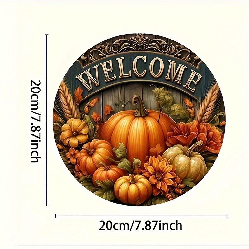 

1pc 20cm Round Autumn Welcome Sign, Pumpkin & Floral Design, Rustic Fall Decor for Home Entrance