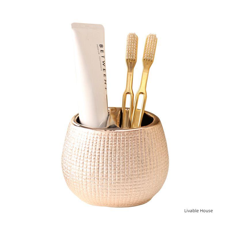 Rose Gold Ceramic Wash Bathroom Accessories Set Hotel Bathroom Wash Soap Set Dish Lotion Bottle Mouth Wash Cup Toothbrush Holder