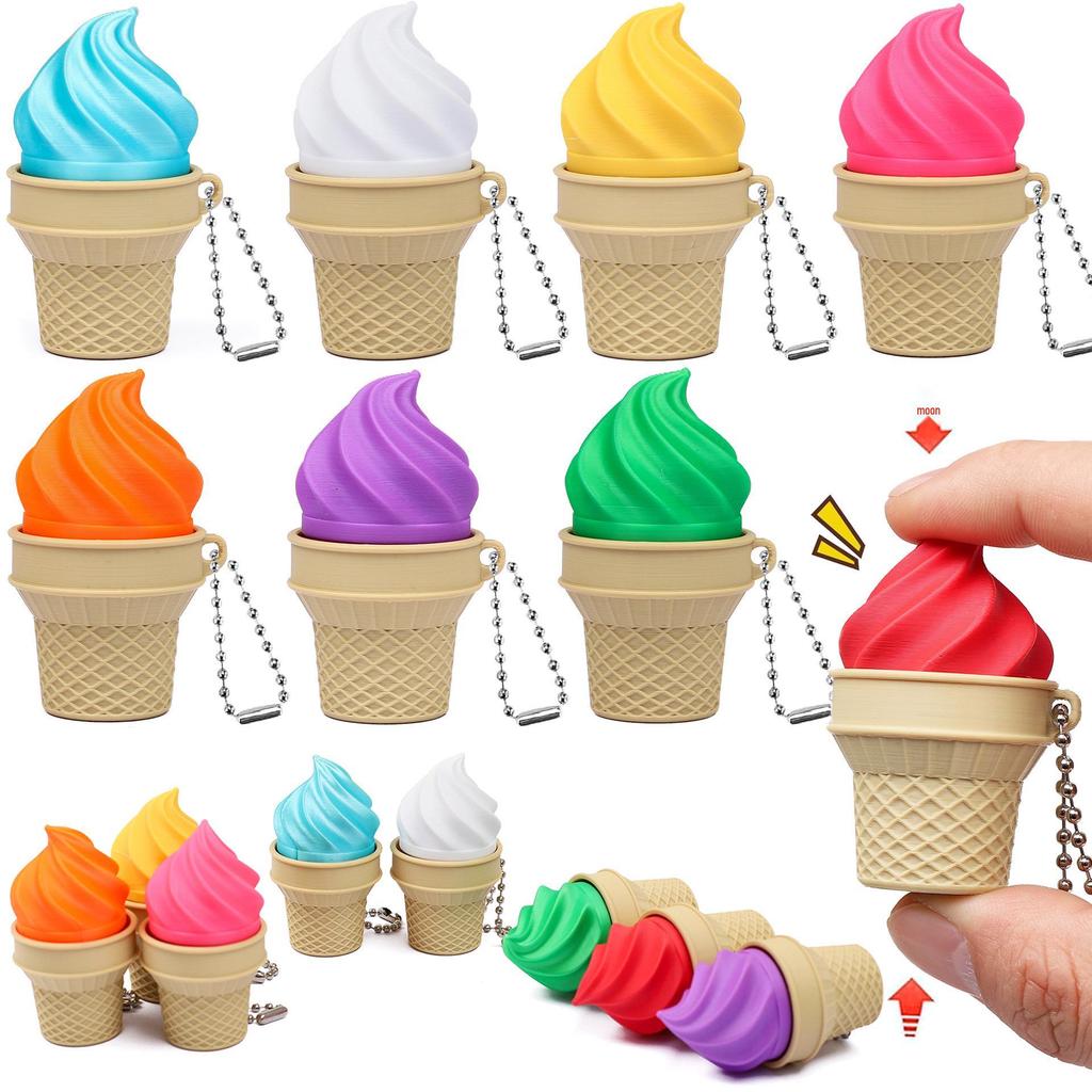 3D Ice Cream Cone Keychain - Stress Relief Toy & Backpack Pendant