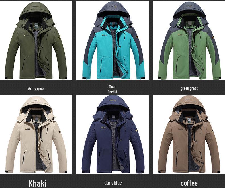 Men's Winter Windproof Fleece-Lined Cotton Jacket - Thickened Outerwear for Outdoor Cold-Weather Protection