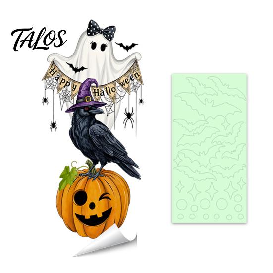 Talos Halloween Glow-in-the-Dark Window Cling, Spooky Ghost Skeleton Glass Sticker, Waterproof Static Decal for Holiday Party