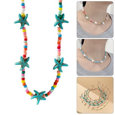 Exquisite Sea Star Turquoise Beaded Necklace Adjustable Length Neckchain Stylish Jewelry for Parties and Daily Outfits