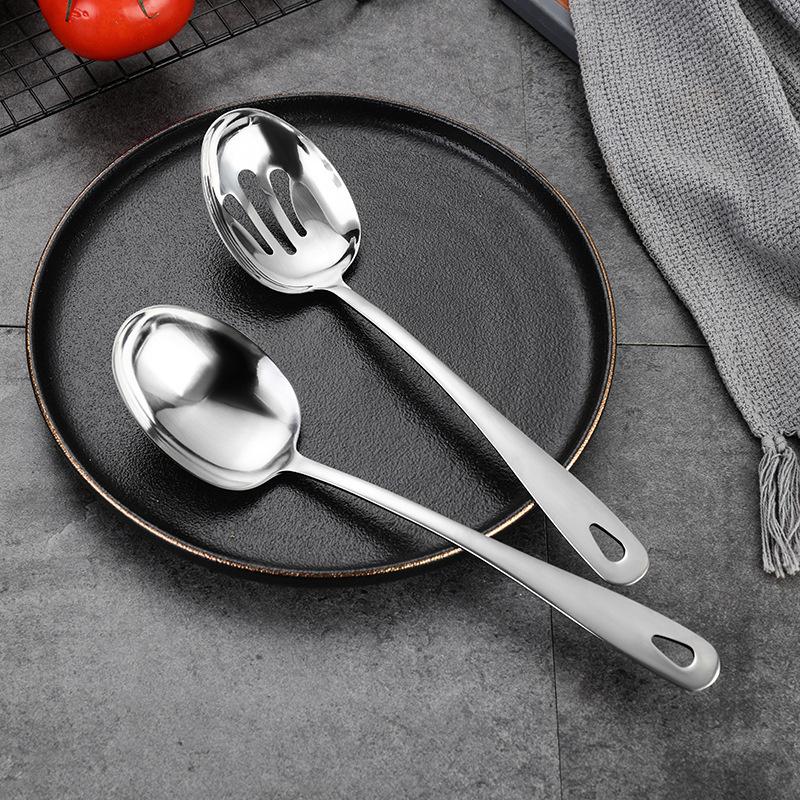Stainless Steel Serving Kitchenware Soup Spoon Long Handle Fork Colander Cooking Spatula Buffet Cutlery Set Thicken Tableware