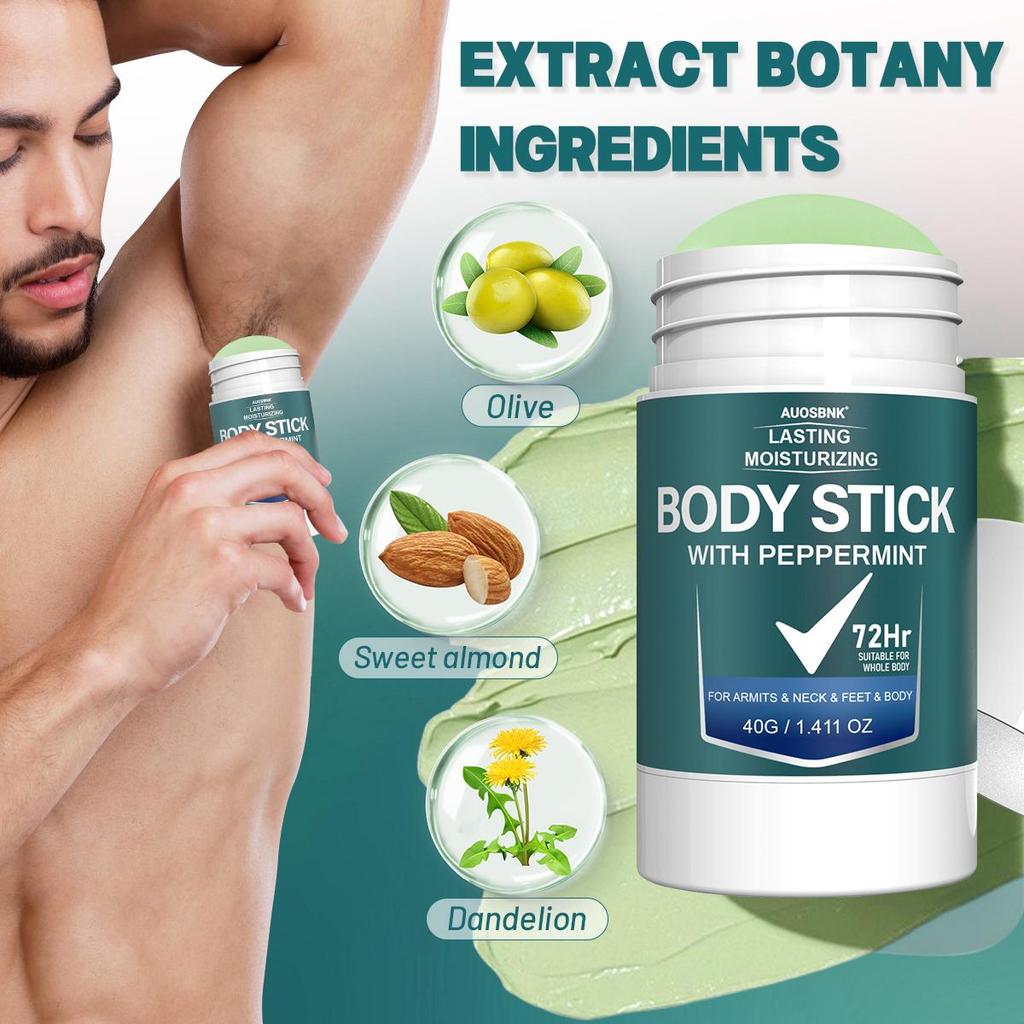 40g-72-Hour Men's Deodorant Stick, With Peppermint & Vitamin E, Gentle and Refreshing, Non-Staining Clothes,