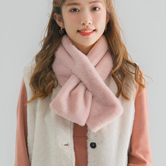 

Yousheng Women Winter Faux Rabbit Fur Cross Collar Solid Color Thickened Warm Scarf Plush Elegant Shawl Scarf Clothes Accessories