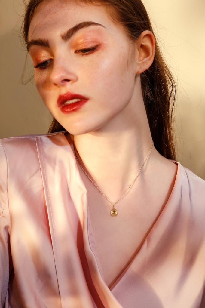 FANCIME Chroma Luxe 18K Yellow Gold Necklace for Natural Citrine Pendant with Silver Perfect for and Gift Wrapping Women, Birthstone, Chain,