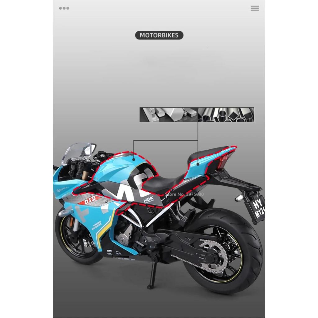 1/12 Spring Breeze 250SR Simulation Alloy Diecast Motorcycle Model Shock Absorbers Sound and Light Collection Toy for Kids Gifts