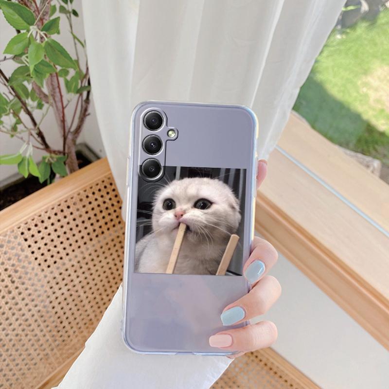 Funny Cat Patterned Soft Silicone Clear Case For Xiaomi Redmi Note 13 Pro 13C Samsung A55 A54 A34 S24 M35 iPhone 15 Camera Protective Shockproof Cover