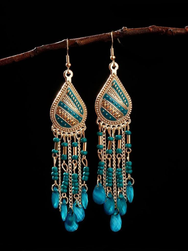 Earrings for Women and Girls Fashion Dangler Earrings | Gold Plated Long Beaded Tassel Earrings Bohemia Dangler Earrings
