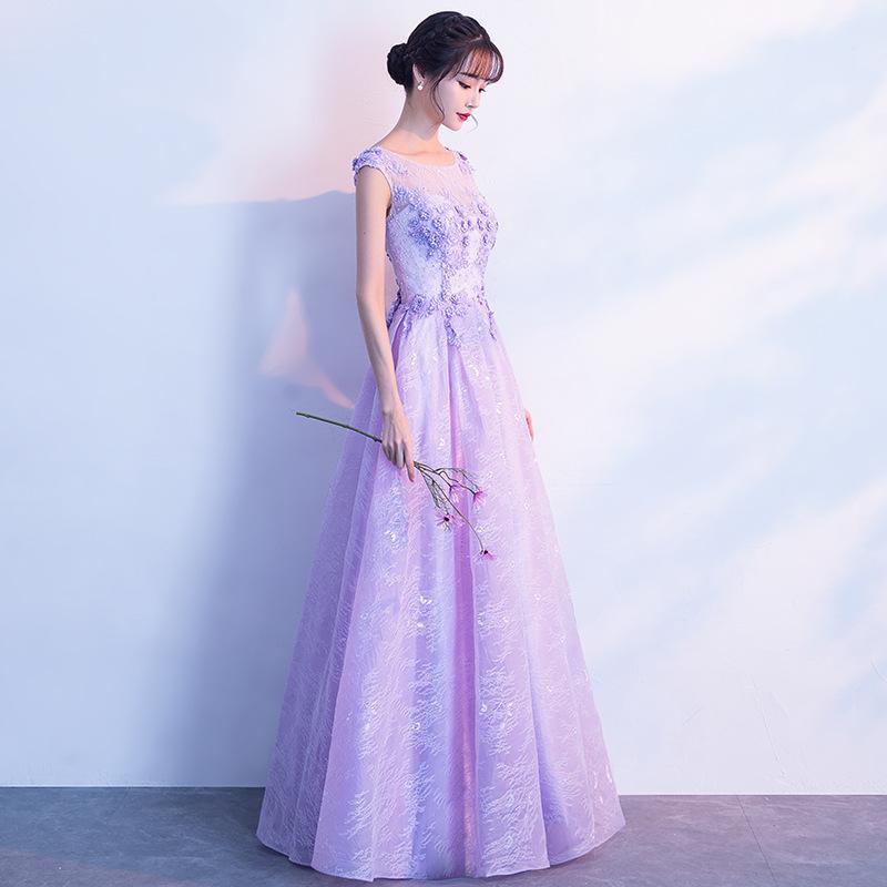Evening Dress Women's 1011 New Purple Banquet Temperament Dress Socialite Dress Host Chorus Performance Dress