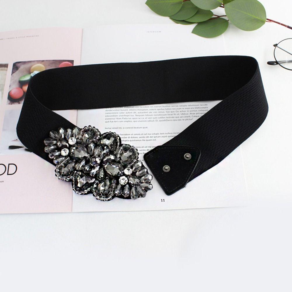 Flower Women Waistband Wide Rhinestone Waist Belt Fashion Elastic Cummerbunds Sweater