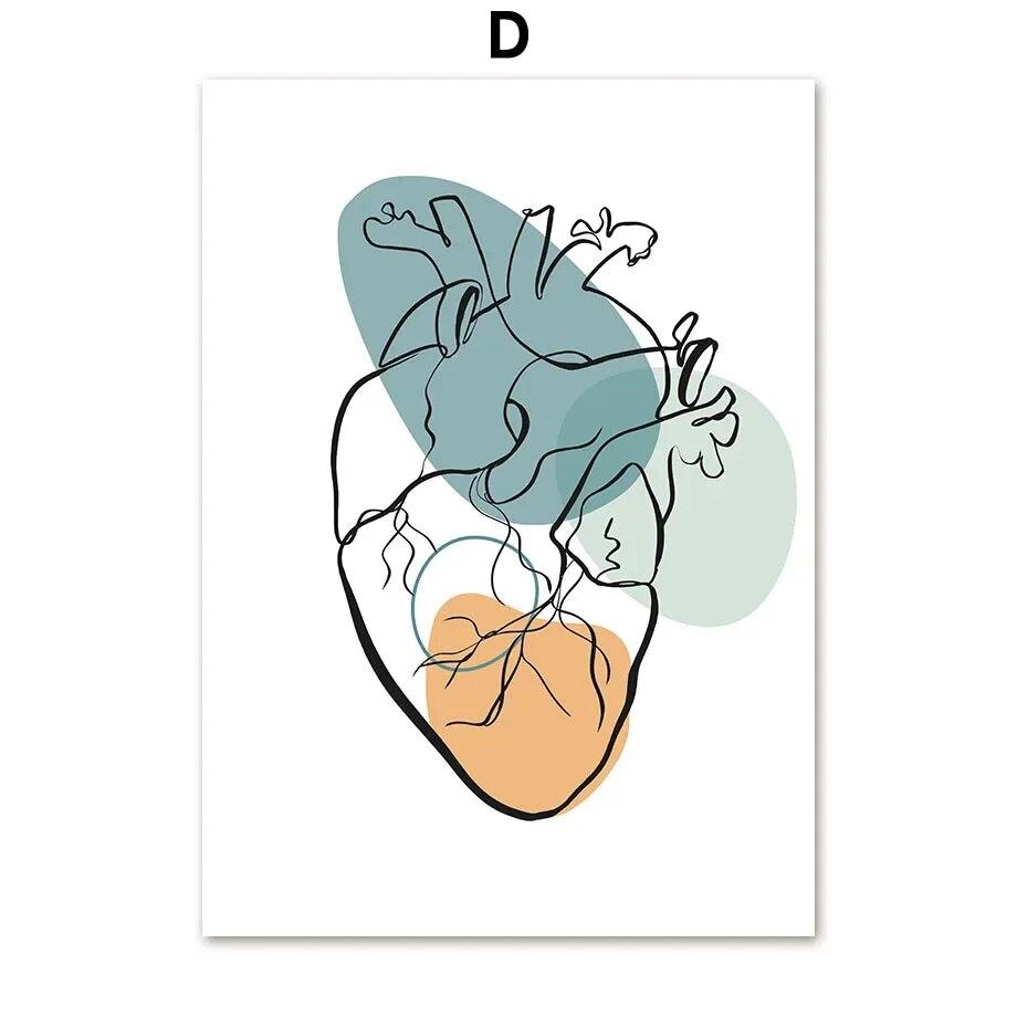Abstrakte medizinische Anatomie Herz Zähne Skelett Wand Kunst Leinwand Malerei nordische Poster und Drucke Wand Bilder für Klinik Dekor