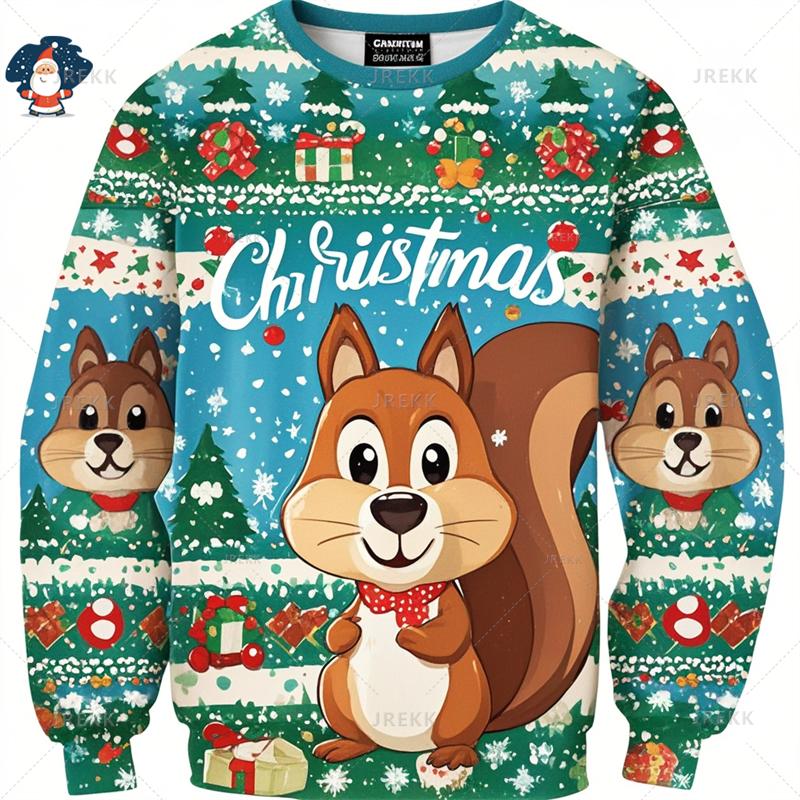Funny Christmas 3D Printed Sweatshirts Cute Squirrels Graphic Ugly Christmas Sweater Christmas Jumpers Fashion Christmas Sweater