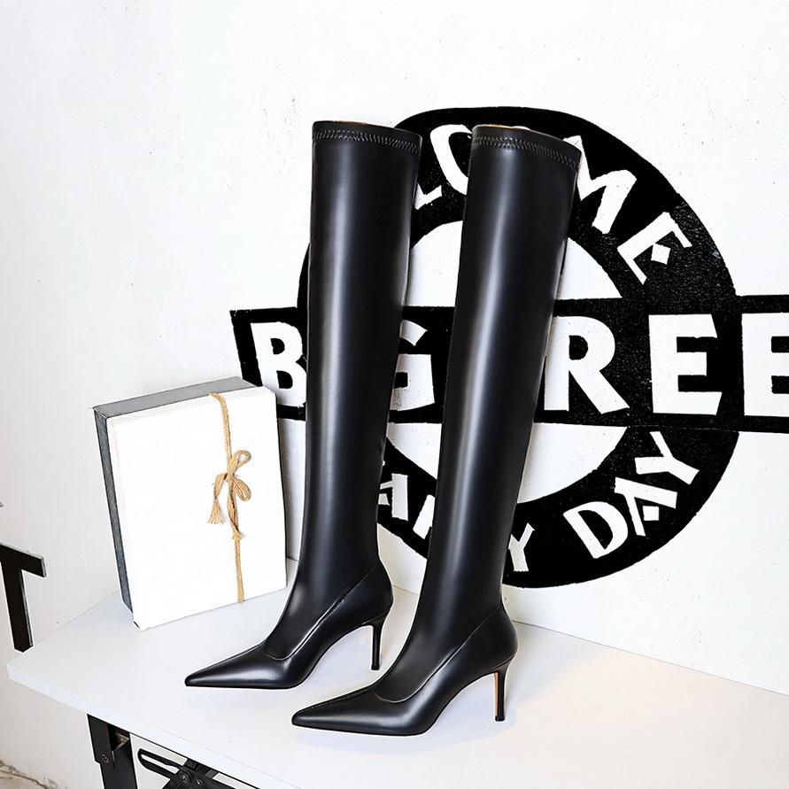 Bigtree Shoes Stiletto Sexy Over-The-Knee Boots Black Leather Boots Sexy Thin High Heel Boots Winter Long Boots Plus Size 43