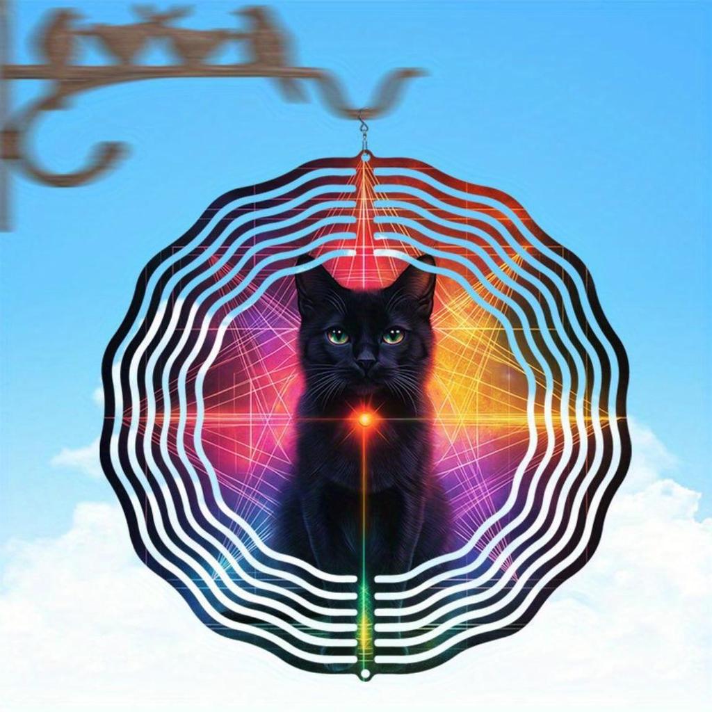 Schwarze Katze Metall Windspiel Outdoor Hängende Dekoration 2D Kinetische Kunst Weihnachts-Erntedank-Geschenk Kein Strom Benötigt Garten Terrasse