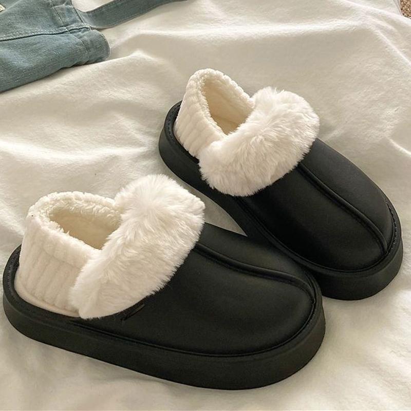 Fashion Crestar Winter Women Fuzzy Slippers New Outdoor Waterproof Cotton Shoes Warm Fluffy Home Slides Detachable Plush Cotton Slippers
