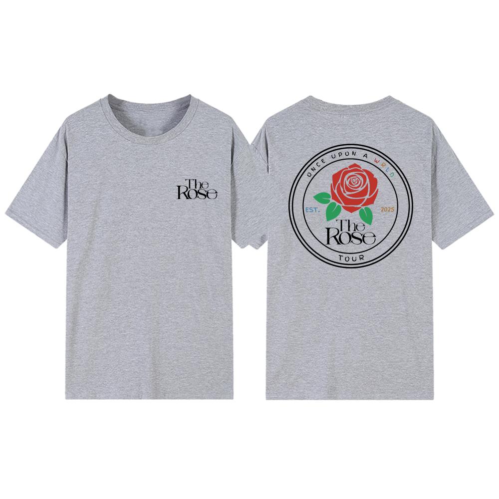 The Rose Once Upon A WRLD Tour Tričko Roztomilé Koncertní Tričko Korejské Rockové Tričko Dámská Trička Krátký Rukáv K-popové Tričko Streetwear Top