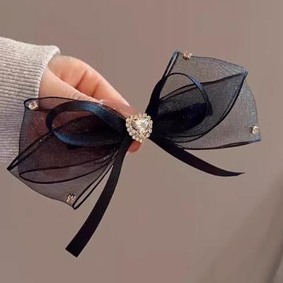 Sweet Bow Hair Clips for Women Black Temperament Rhinestone Duckbill Clips Versatile Sweet Korean Style Hair Accessory