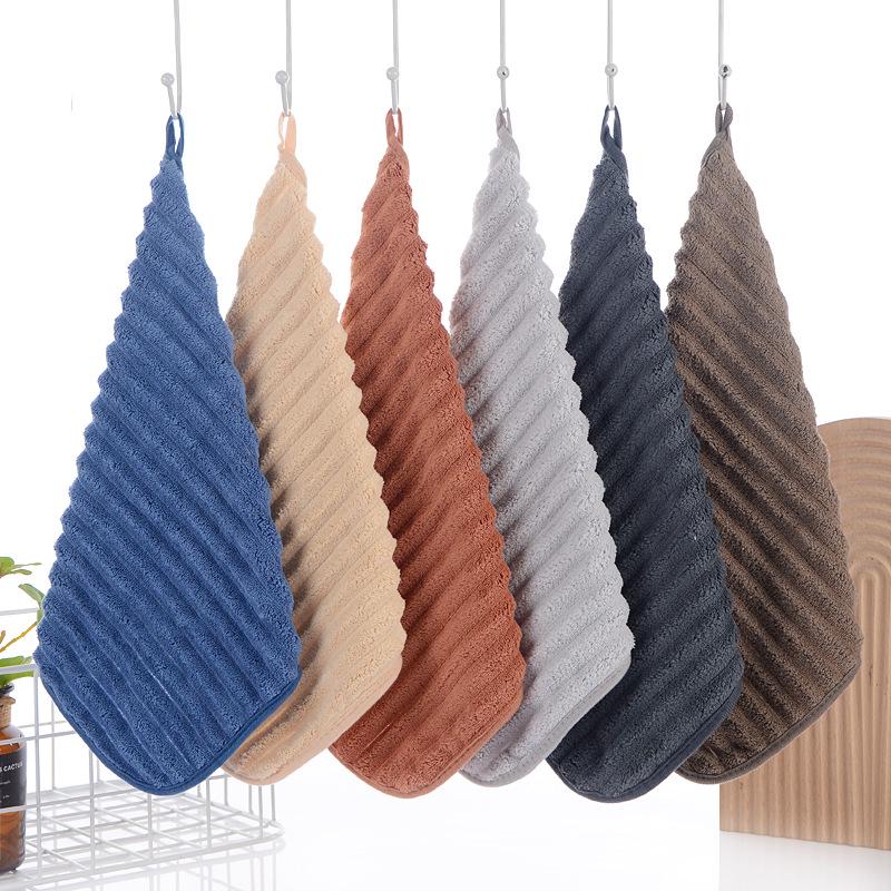 Candy Stripe Coral Fleece Quick-Dry Towel - Soft, Absorbent, Lint-Free, Hanging Hand Towel for Kitchen & Bathroom